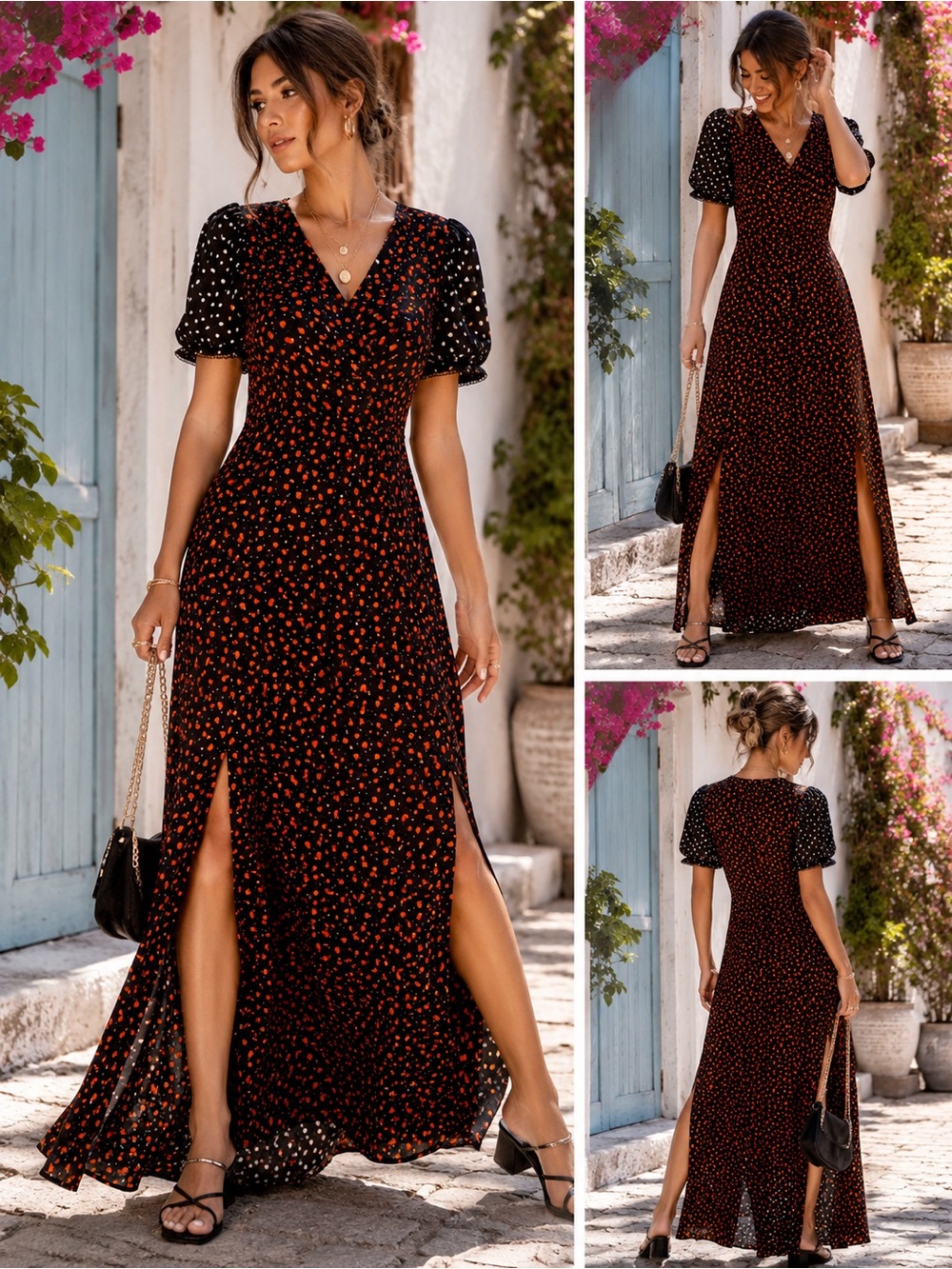 Maeve Anthropologie XXSP Heart Print Wrap Midi Dress Puff Sleeve Petite